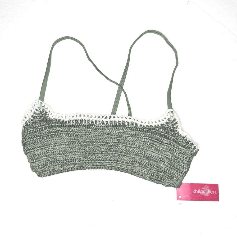 Xhilaration Juniors Sage Green Crochet Adjustable Bralette Swim Bikini Top New!